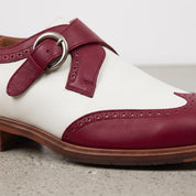 Men's White and Burgundy Wingtip Leather Monk Strap Shoes — Clavering