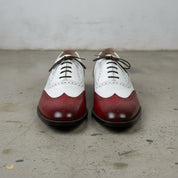 Men's White and Burgundy Wingtip Leather Spectator Oxfords — Thompson — Thompson