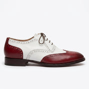 Men's White and Burgundy Wingtip Leather Spectator Oxfords — Thompson — Thompson