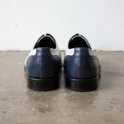 Men's White and Navy Cap-Toe Spectator Leather Oxfords — Craven