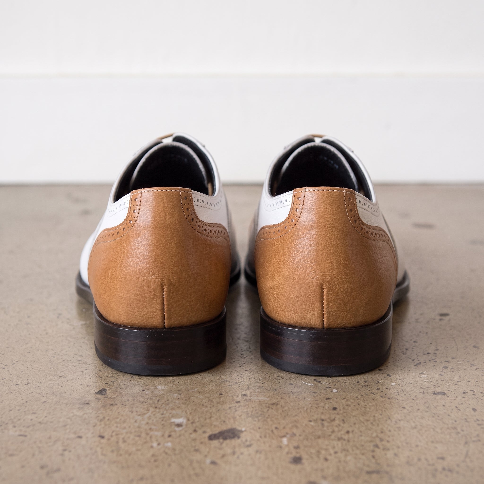 Men's White and Tan Cap-Toe Spectator Leather Oxfords — Craven