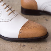 Men's White and Tan Cap-Toe Spectator Leather Oxfords — Craven