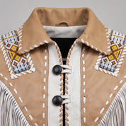 Men's White and Tan Fringed Leather Western Jacket — Hampshire