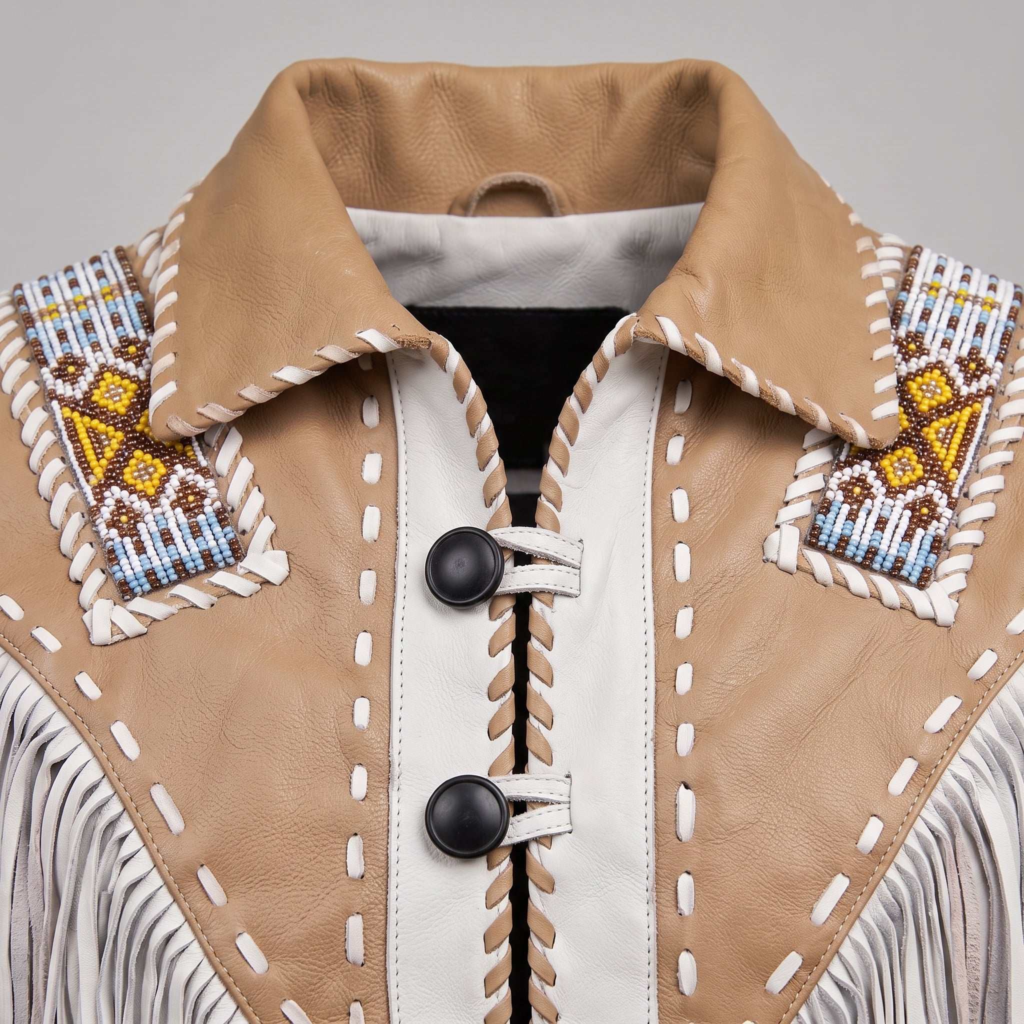 Men's White and Tan Fringed Leather Western Jacket — Hampshire