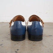 Men's White, Blue, and Tan Wingtip Leather Monk Strap Shoes — Stretton