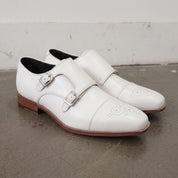 Men's White Cap-Toe Leather Double Monk Strap Shoes — Ardleigh