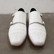 Men's White Cap-Toe Leather Double Monk Strap Shoes — Ardleigh