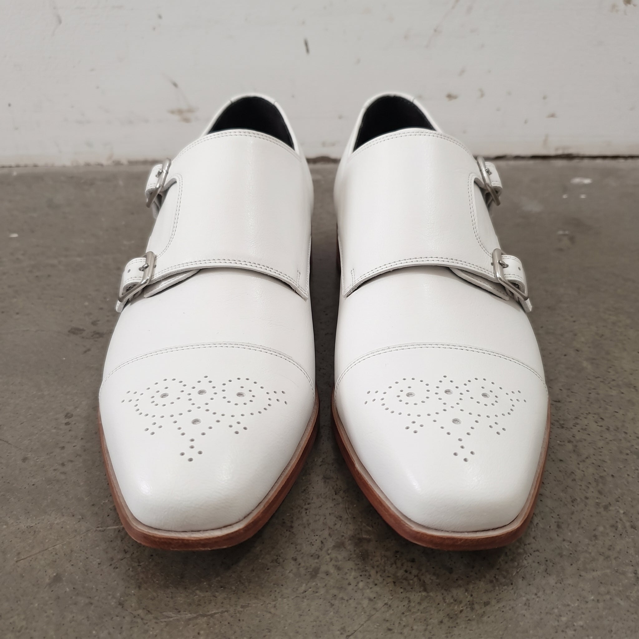 Men's White Cap-Toe Leather Double Monk Strap Shoes — Ardleigh