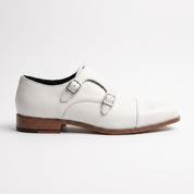Men's White Cap-Toe Leather Double Monk Strap Shoes — Ardleigh