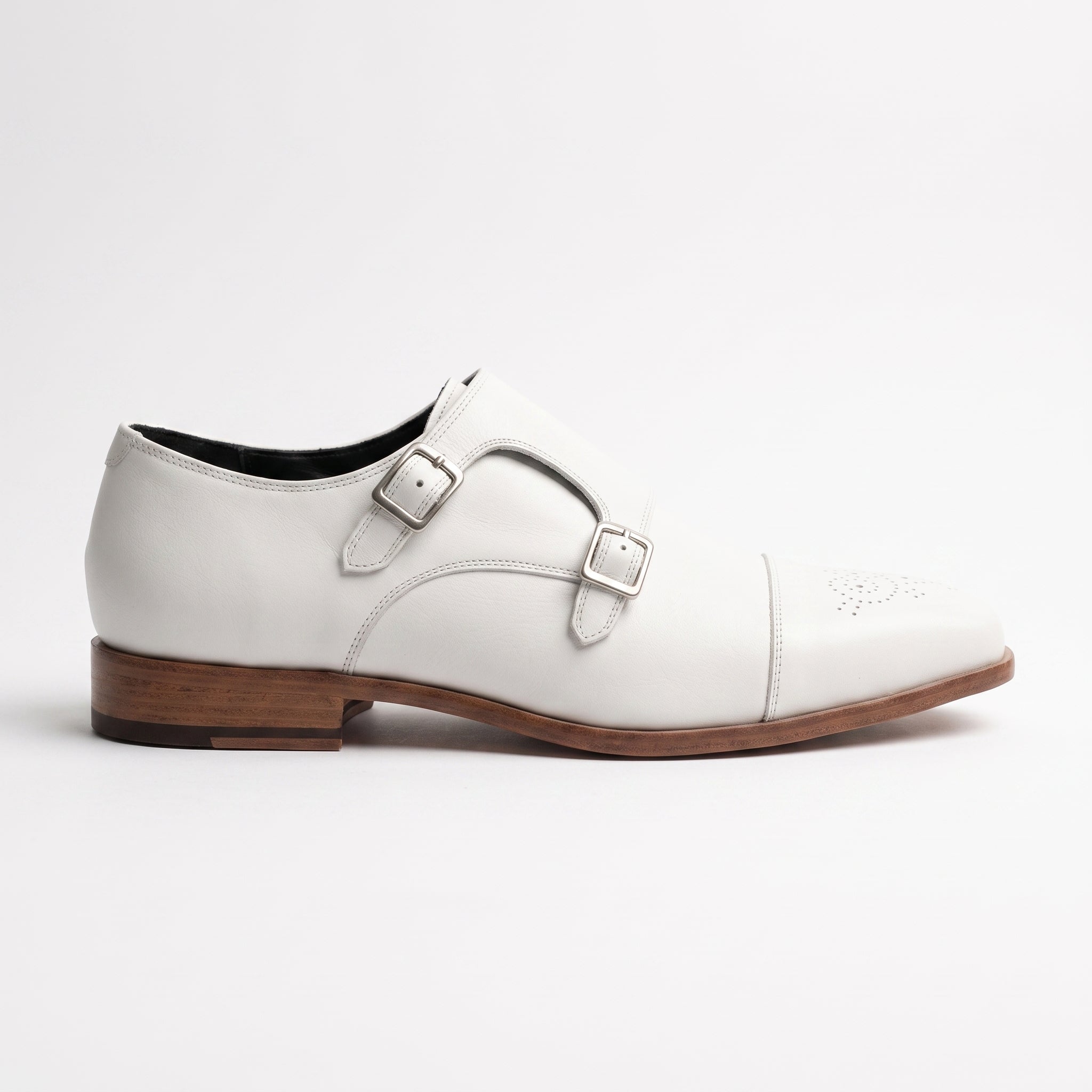 Men's White Cap-Toe Leather Double Monk Strap Shoes — Ardleigh