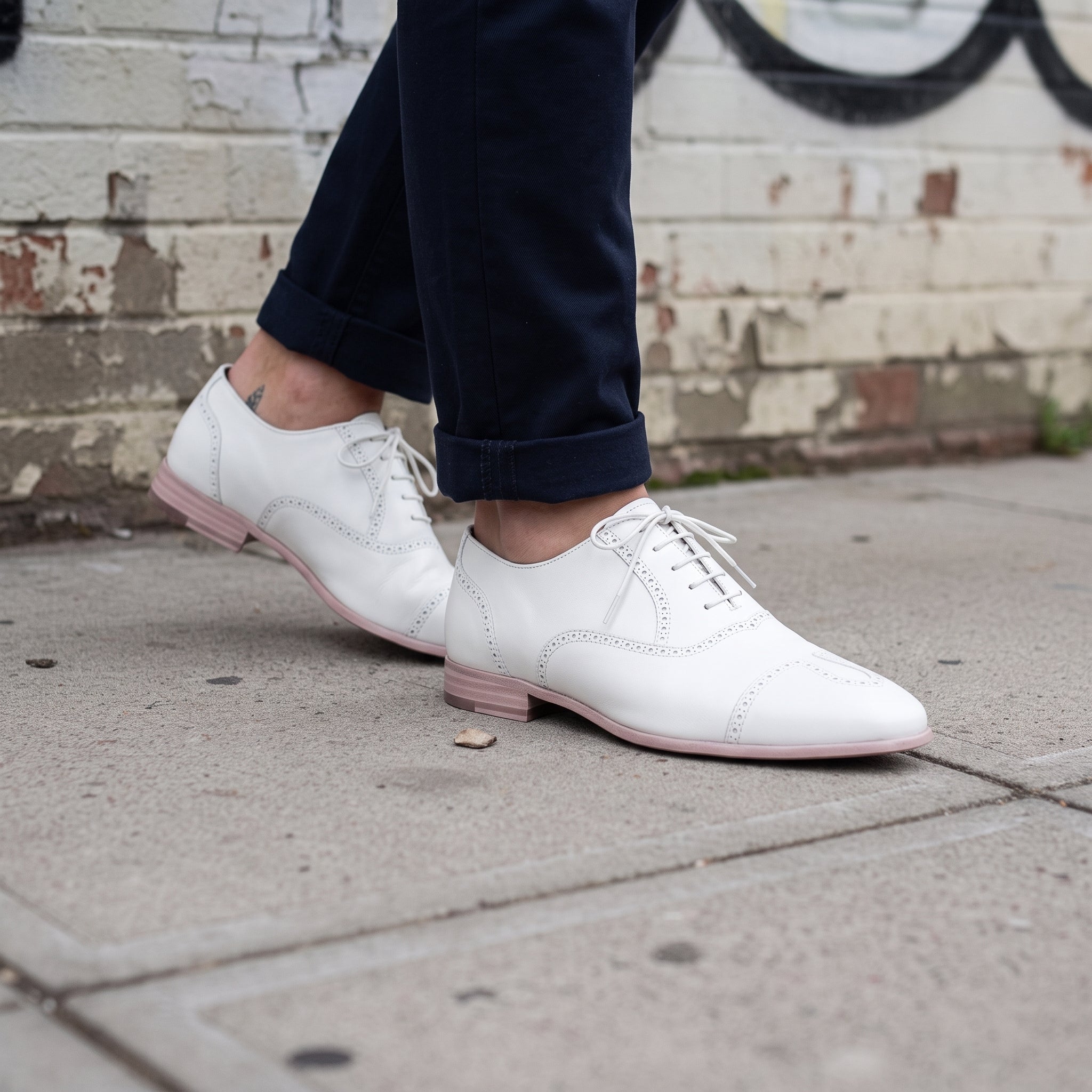 Men's White Wingtip Leather Oxfords — Herford