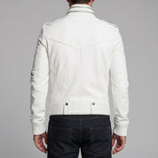 Men's White Leather Biker Jacket — Ayton