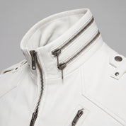 Men's White Leather Biker Jacket — Ayton