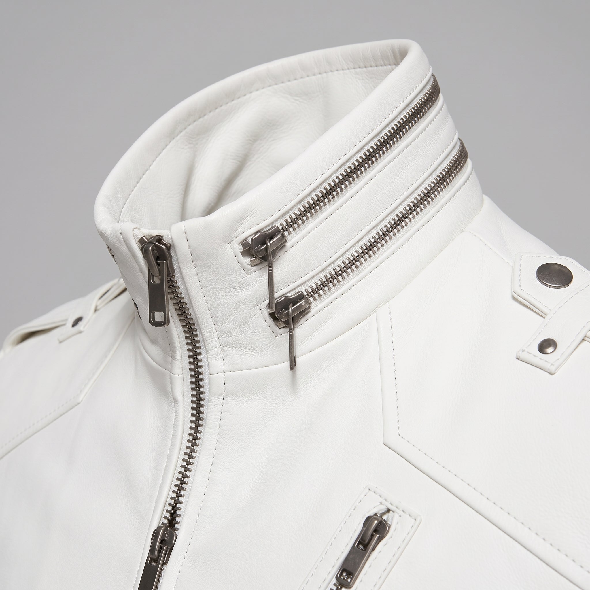 Men's White Leather Biker Jacket — Ayton
