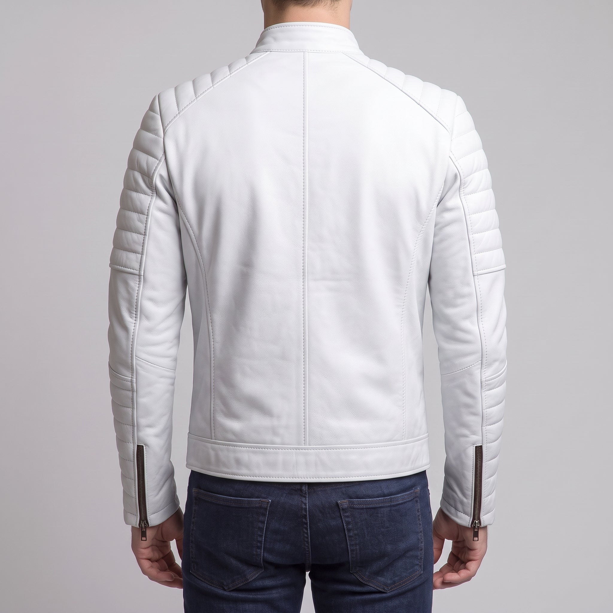 Men's White Leather Biker Jacket — Cuthill