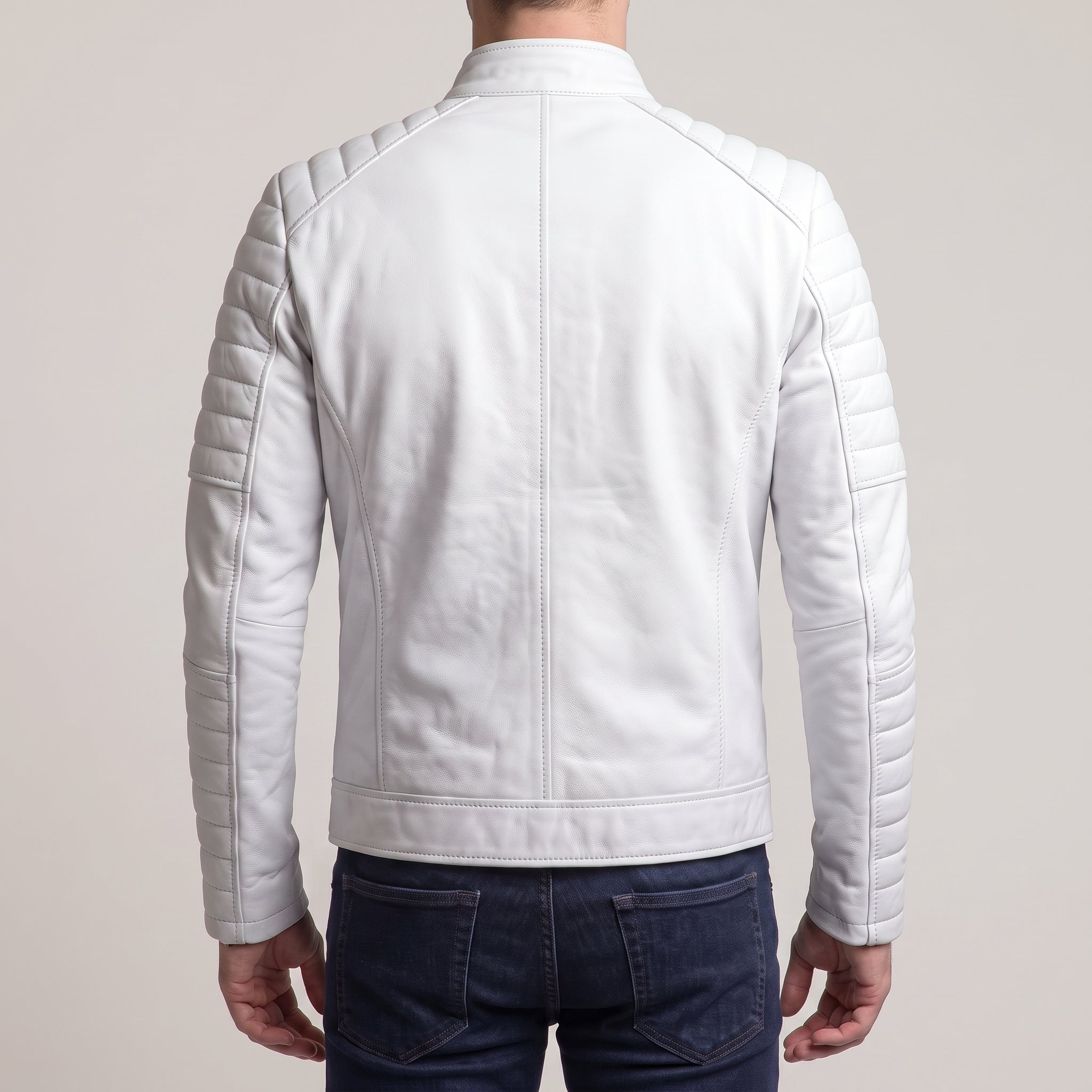 Men's White Leather Biker Jacket — Cuthill