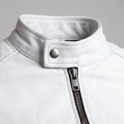 Men's White Leather Biker Jacket — Cuthill