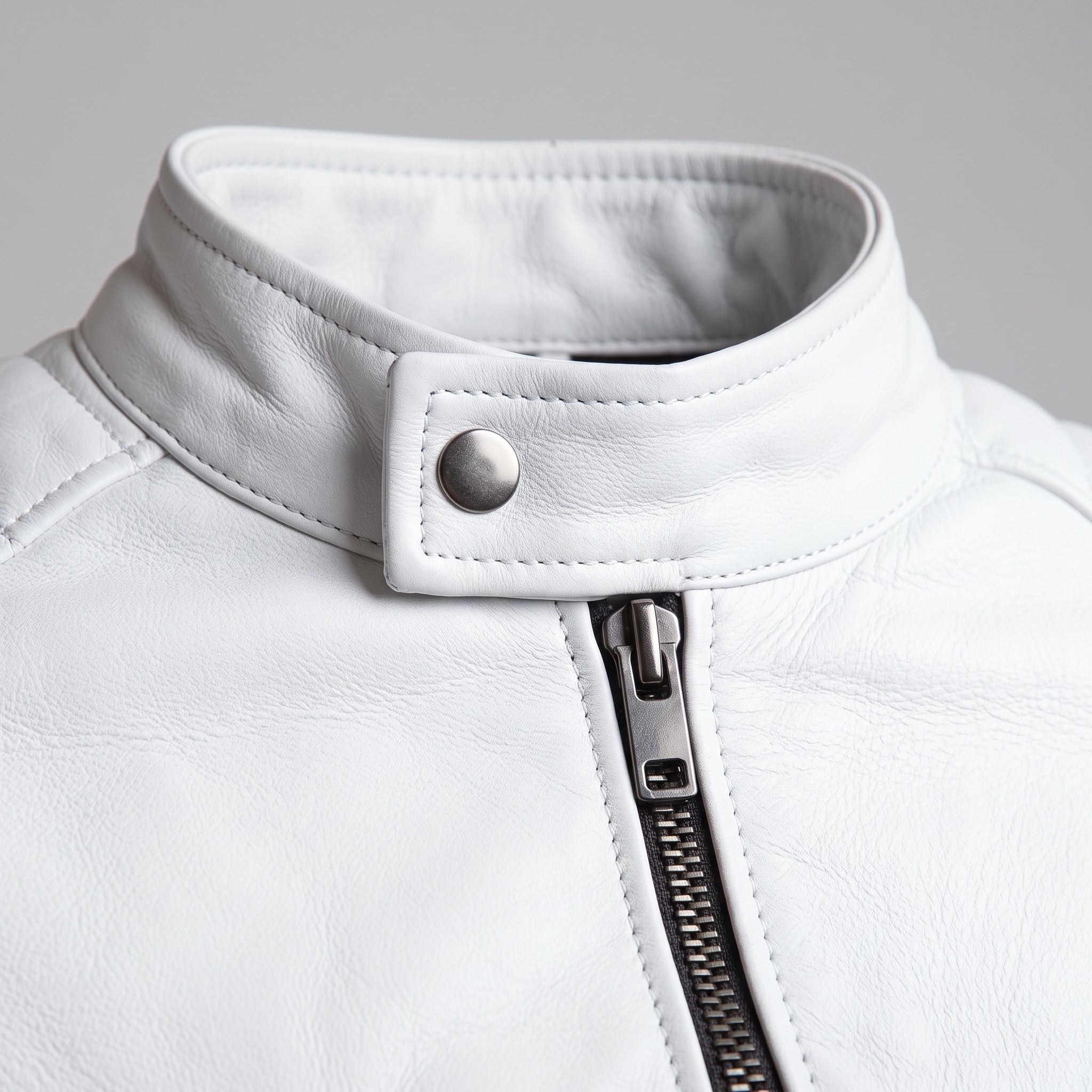 Men's White Leather Biker Jacket — Cuthill