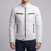 Men's White Leather Biker Jacket — Cuthill
