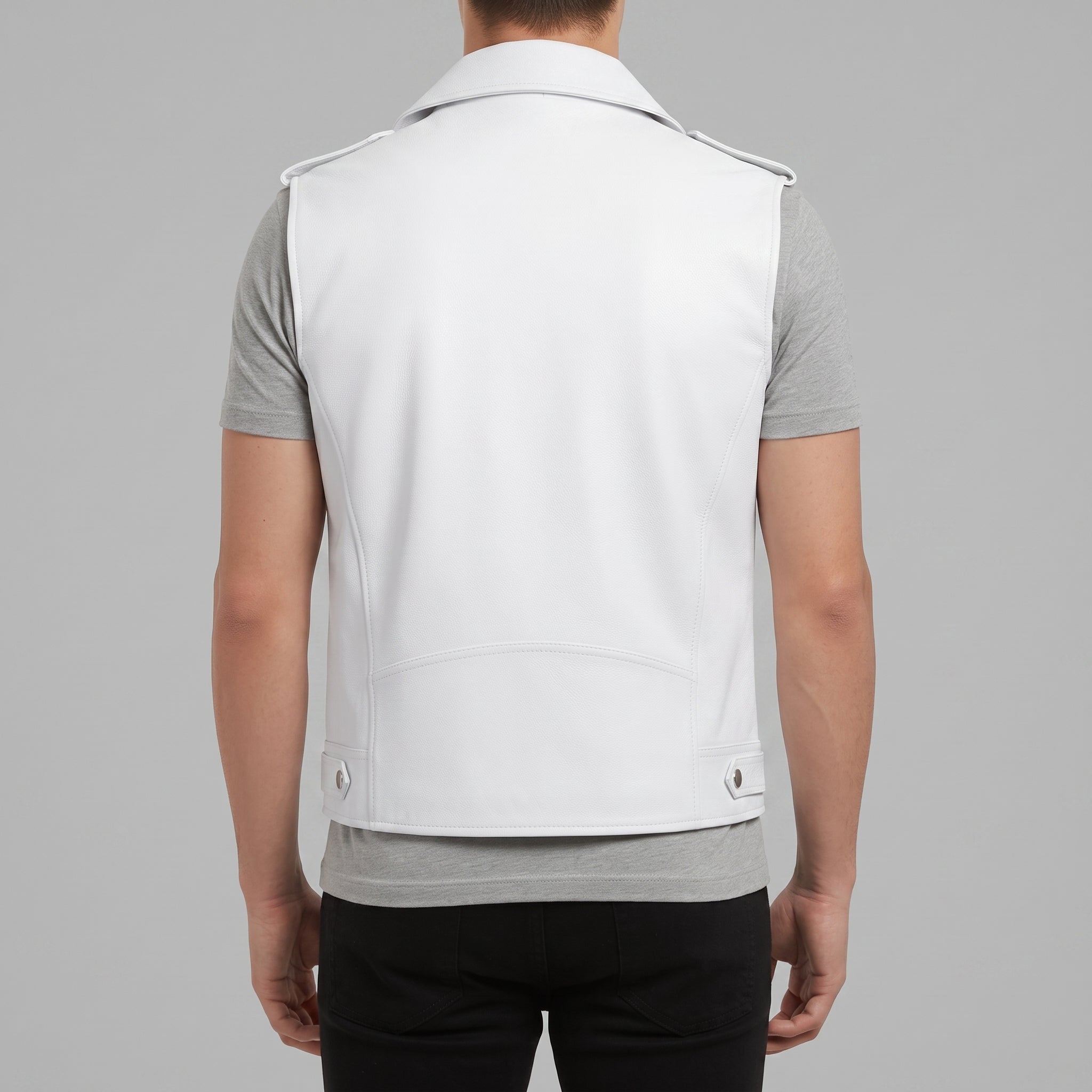 Men's White Leather Biker Vest — Ensworth