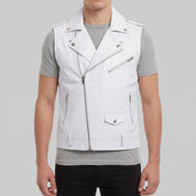 Men's White Leather Biker Vest — Ensworth