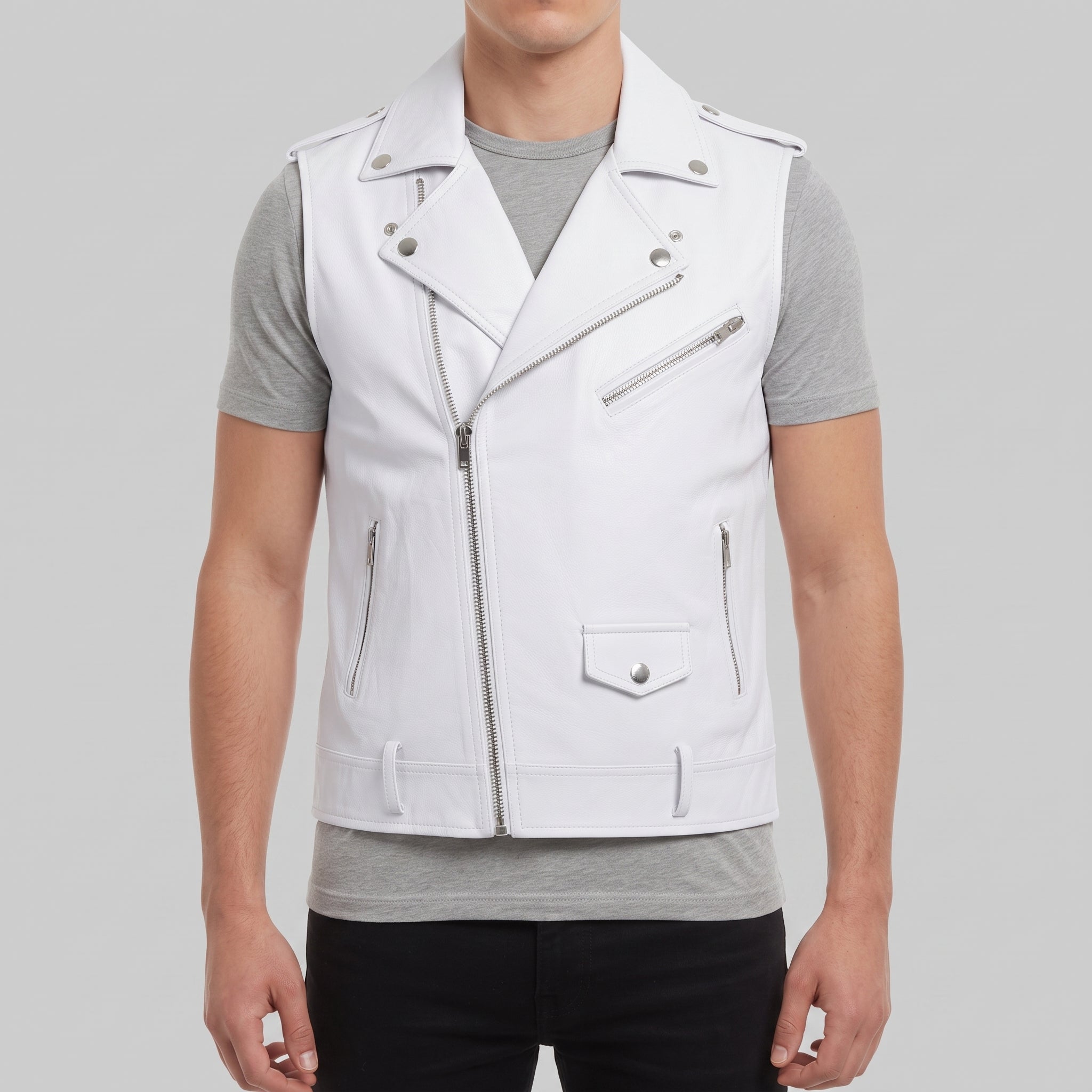 Men's White Leather Biker Vest — Ensworth
