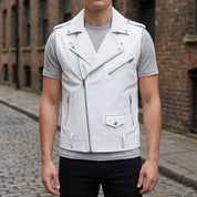 Men's White Leather Biker Vest — Ensworth