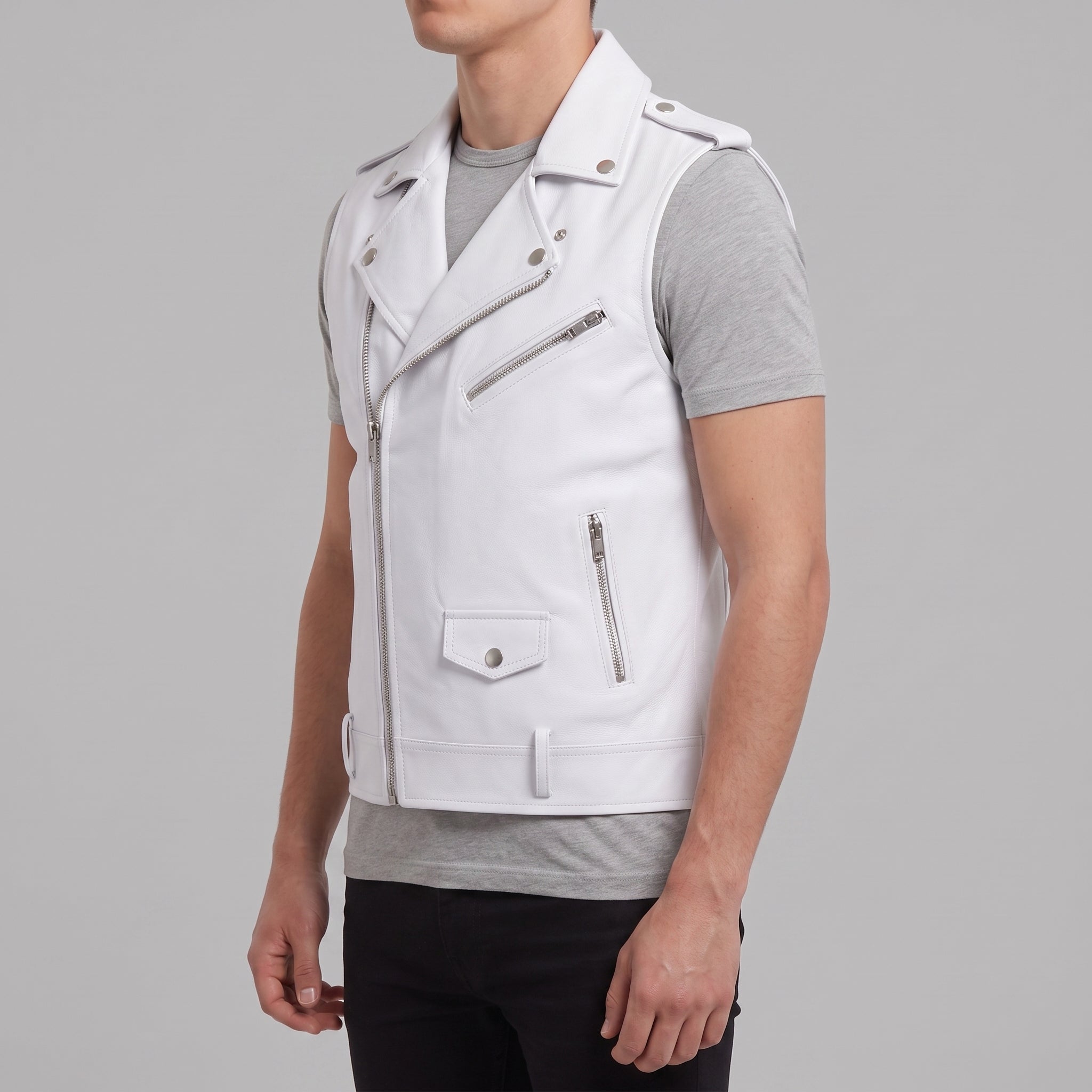 Men's White Leather Biker Vest — Ensworth