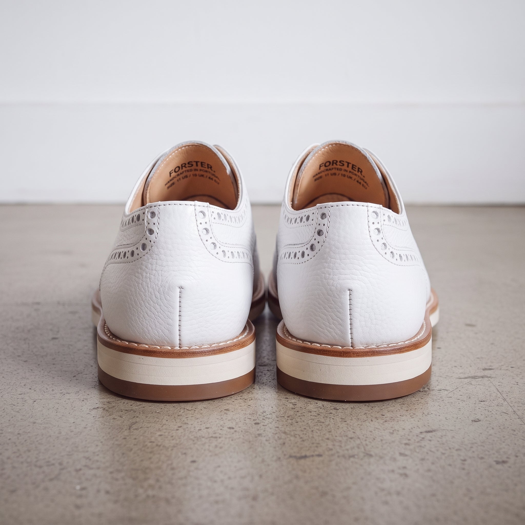 Men's White Pebbled Leather Wingtip Brogue Oxfords — Forster