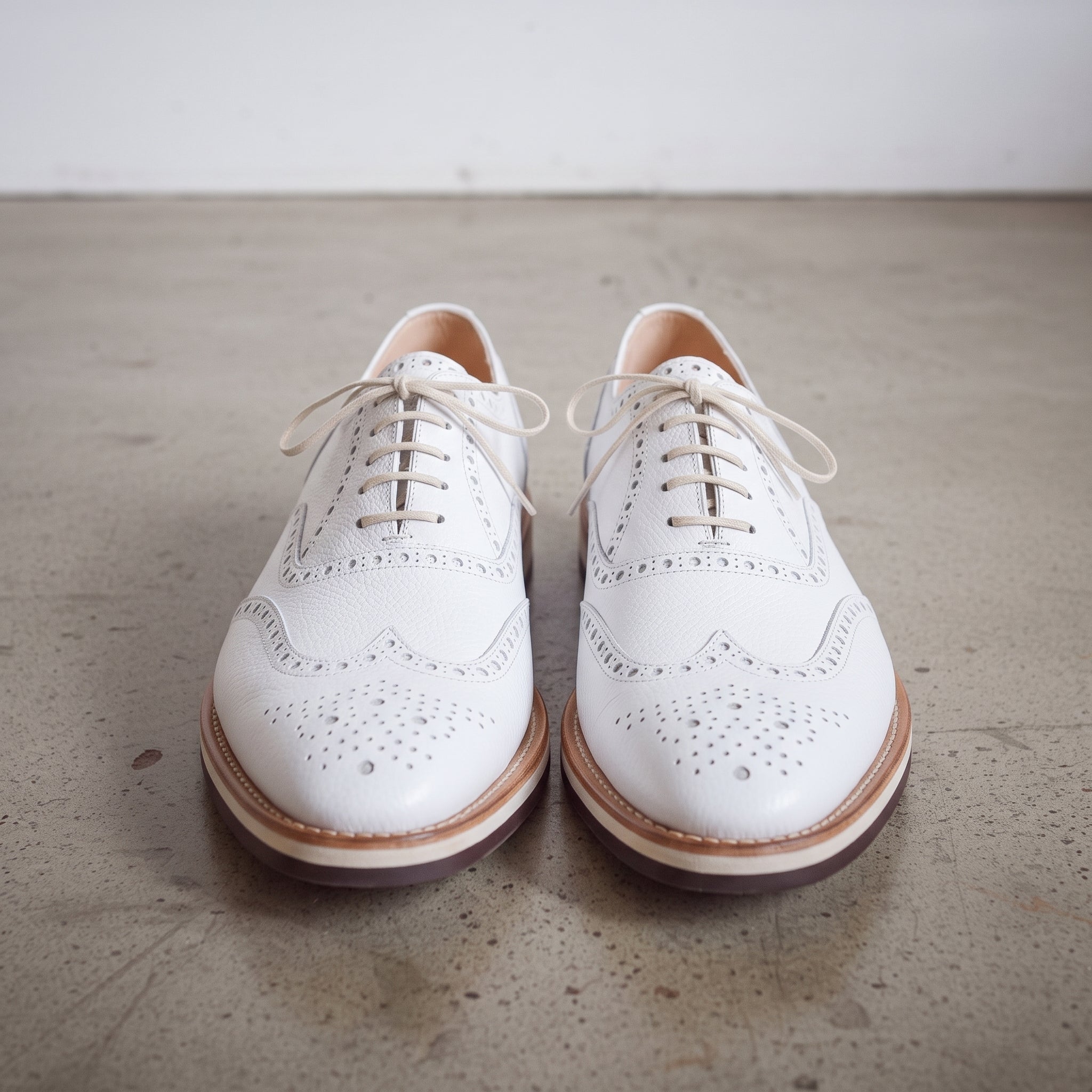 Men's White Pebbled Leather Wingtip Brogue Oxfords — Forster