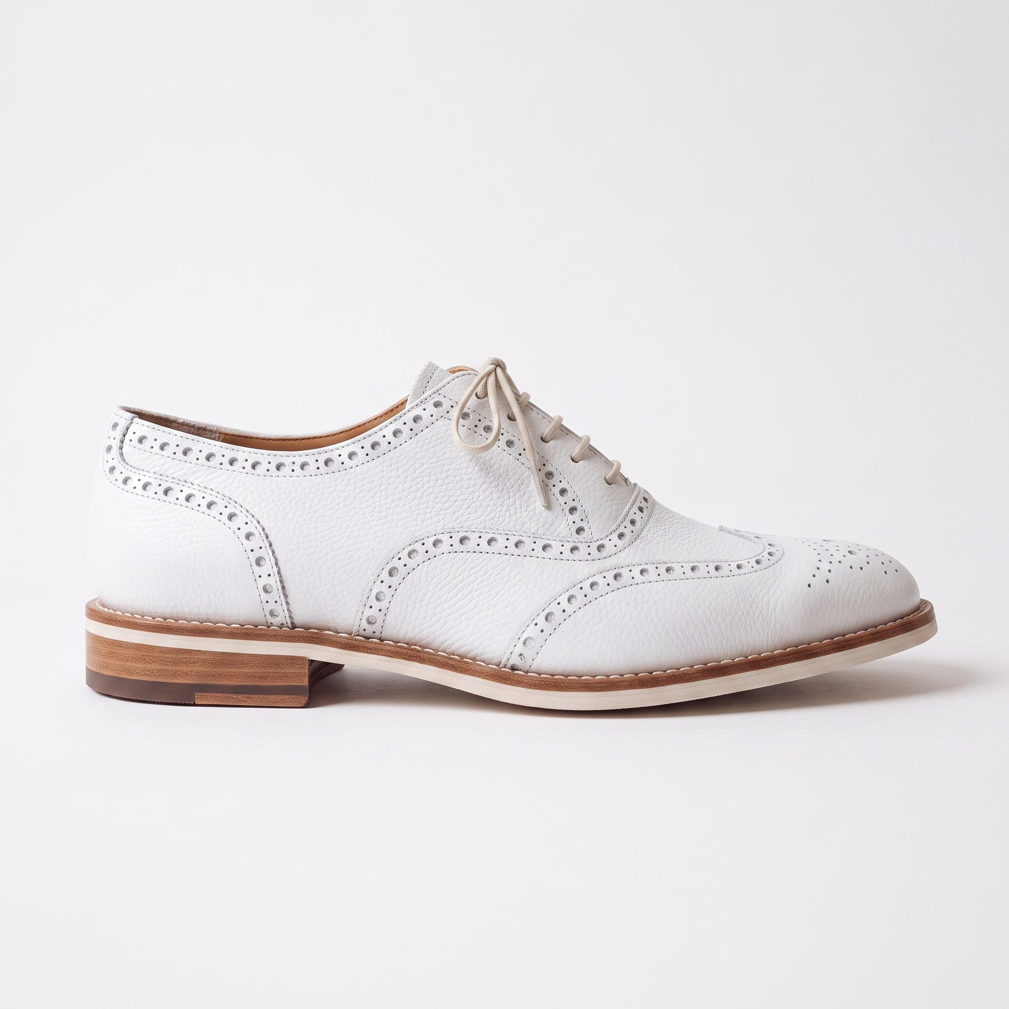 Men's White Pebbled Leather Wingtip Brogue Oxfords — Forster