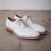 Men's White Pebbled Leather Wingtip Brogue Oxfords — Forster