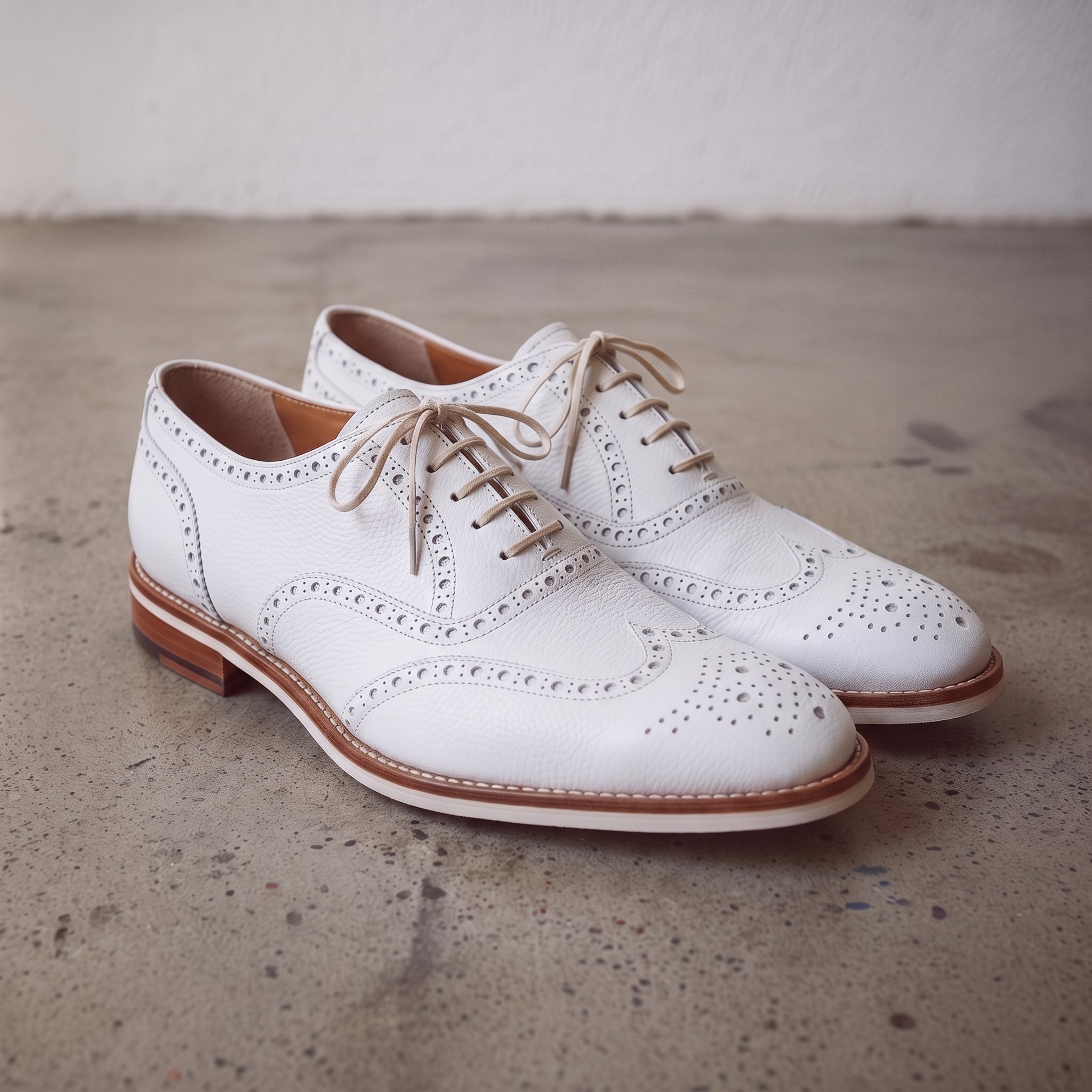 Men's White Pebbled Leather Wingtip Brogue Oxfords — Forster