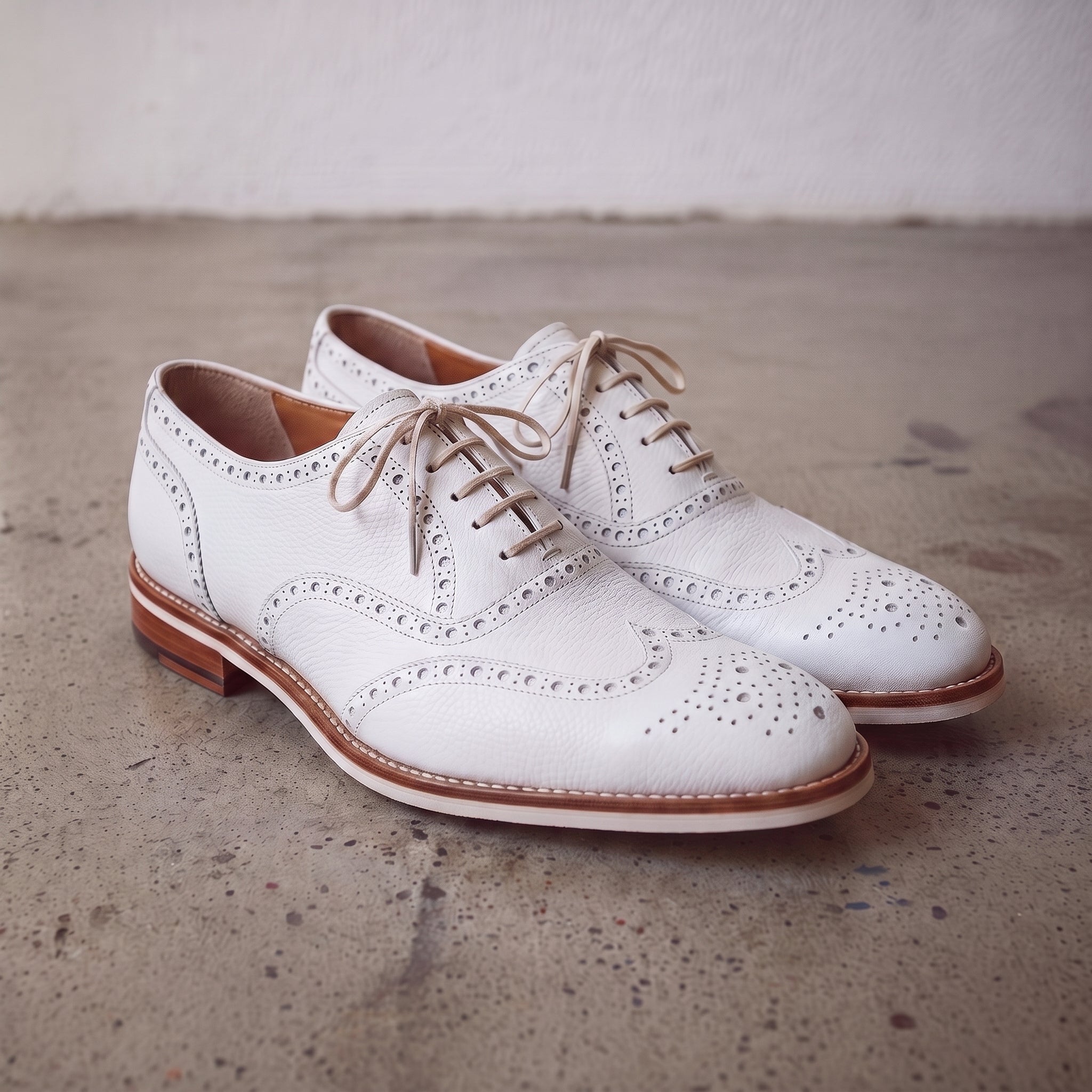 Men's White Pebbled Leather Wingtip Brogue Oxfords — Forster