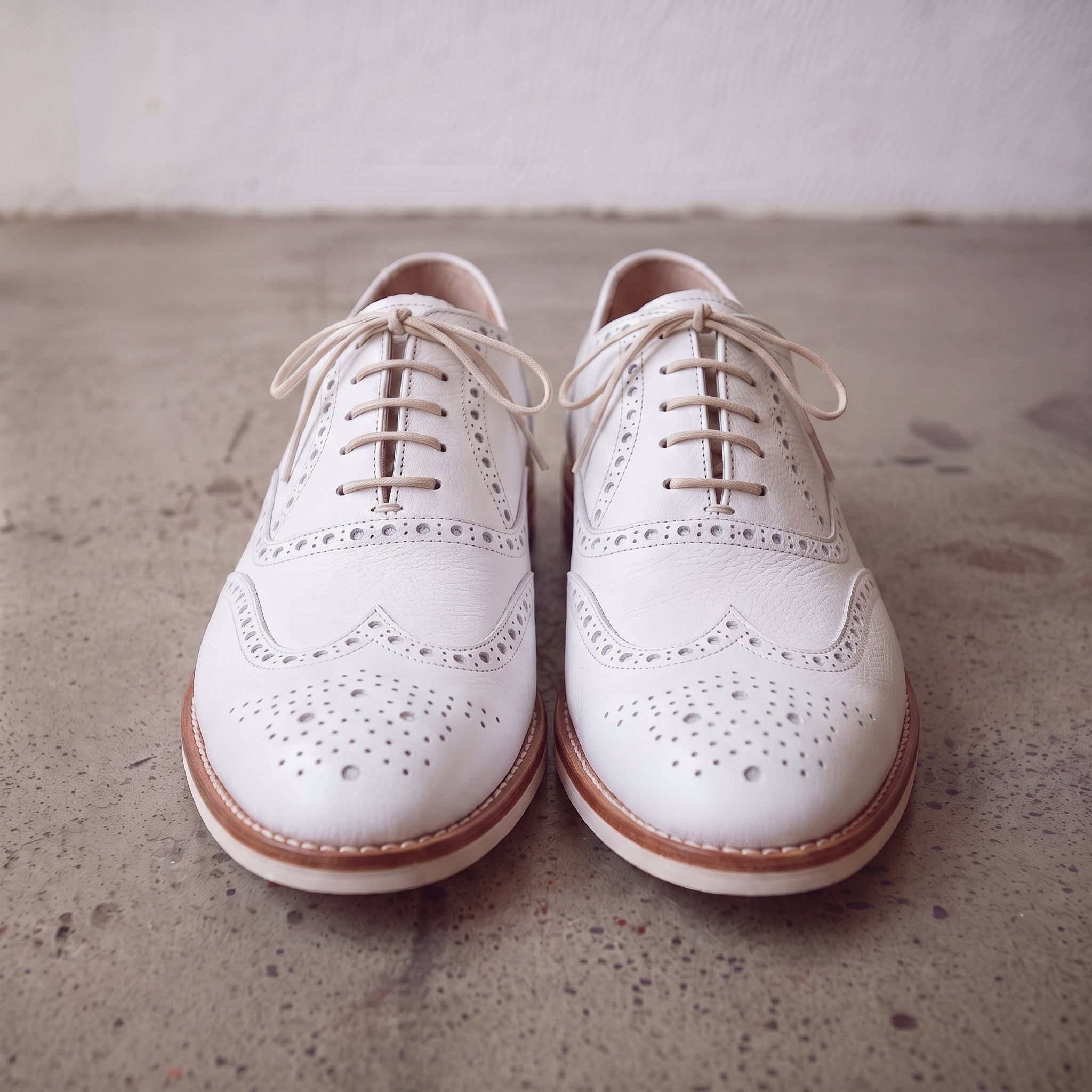Men's White Pebbled Leather Wingtip Brogue Oxfords — Forster