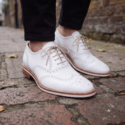 Men's White Pebbled Leather Wingtip Brogue Oxfords — Forster
