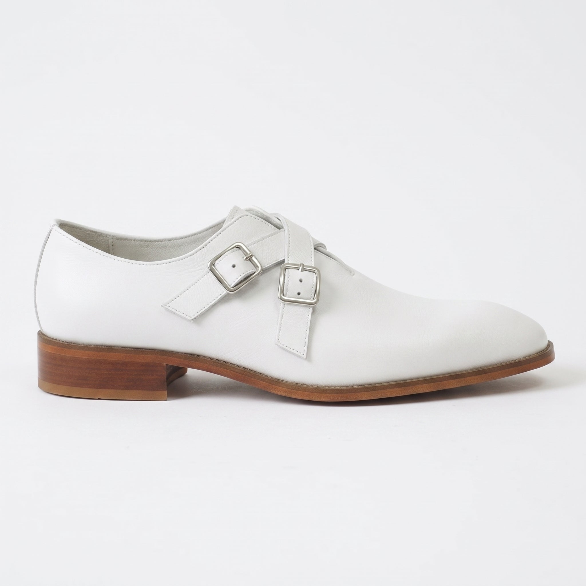 Men's White Plain-Toe Leather Double Monk Strap Monks — Farlam — Farlam
