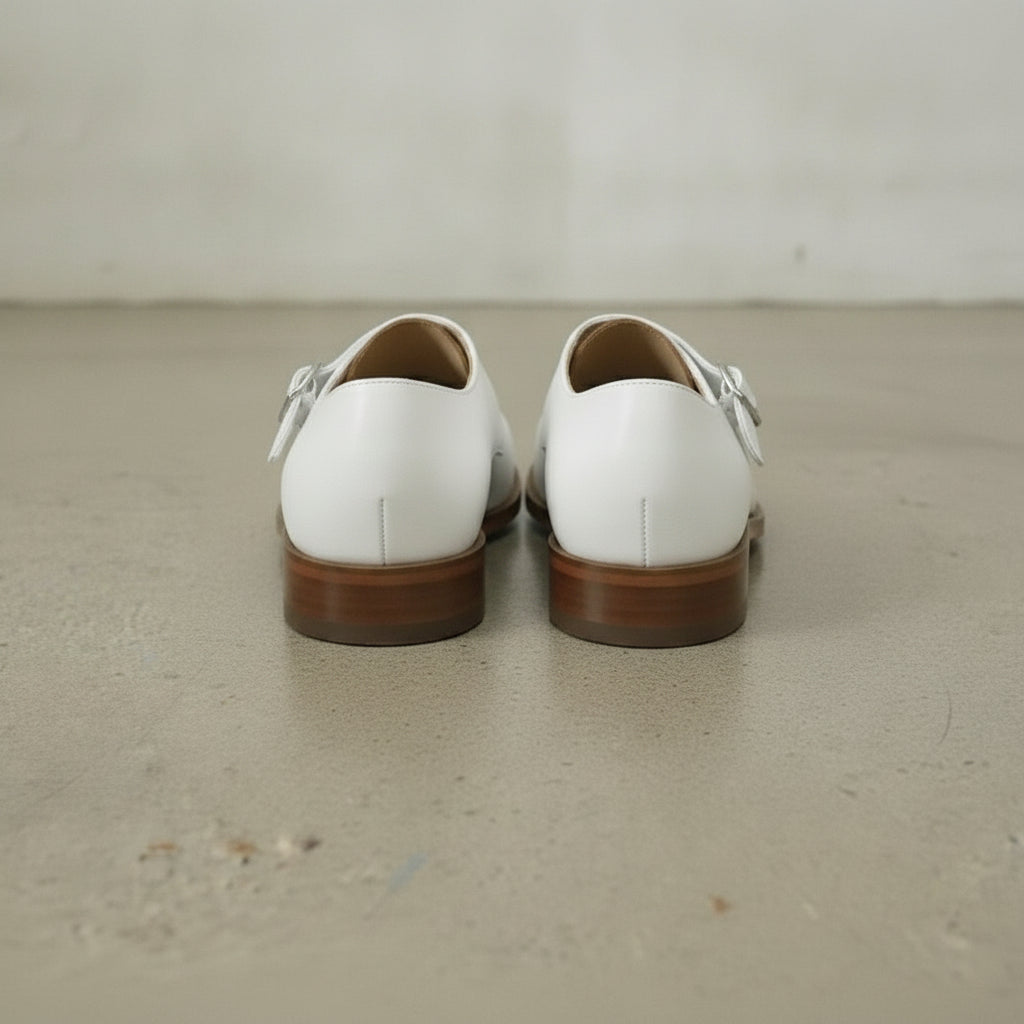 Men's White Plain-Toe Leather Double Monk Strap Monks — Farlam — Farlam