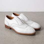 Men's White Wingtip Leather Brogue Oxfords — Chard