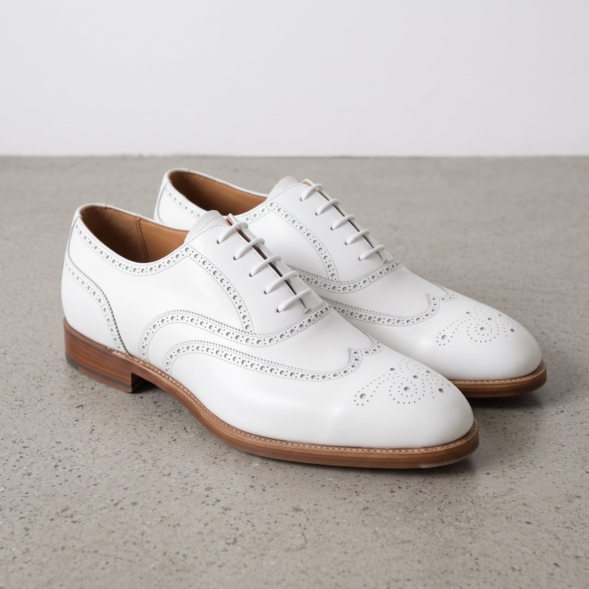 Men's White Wingtip Leather Brogue Oxfords — Chard
