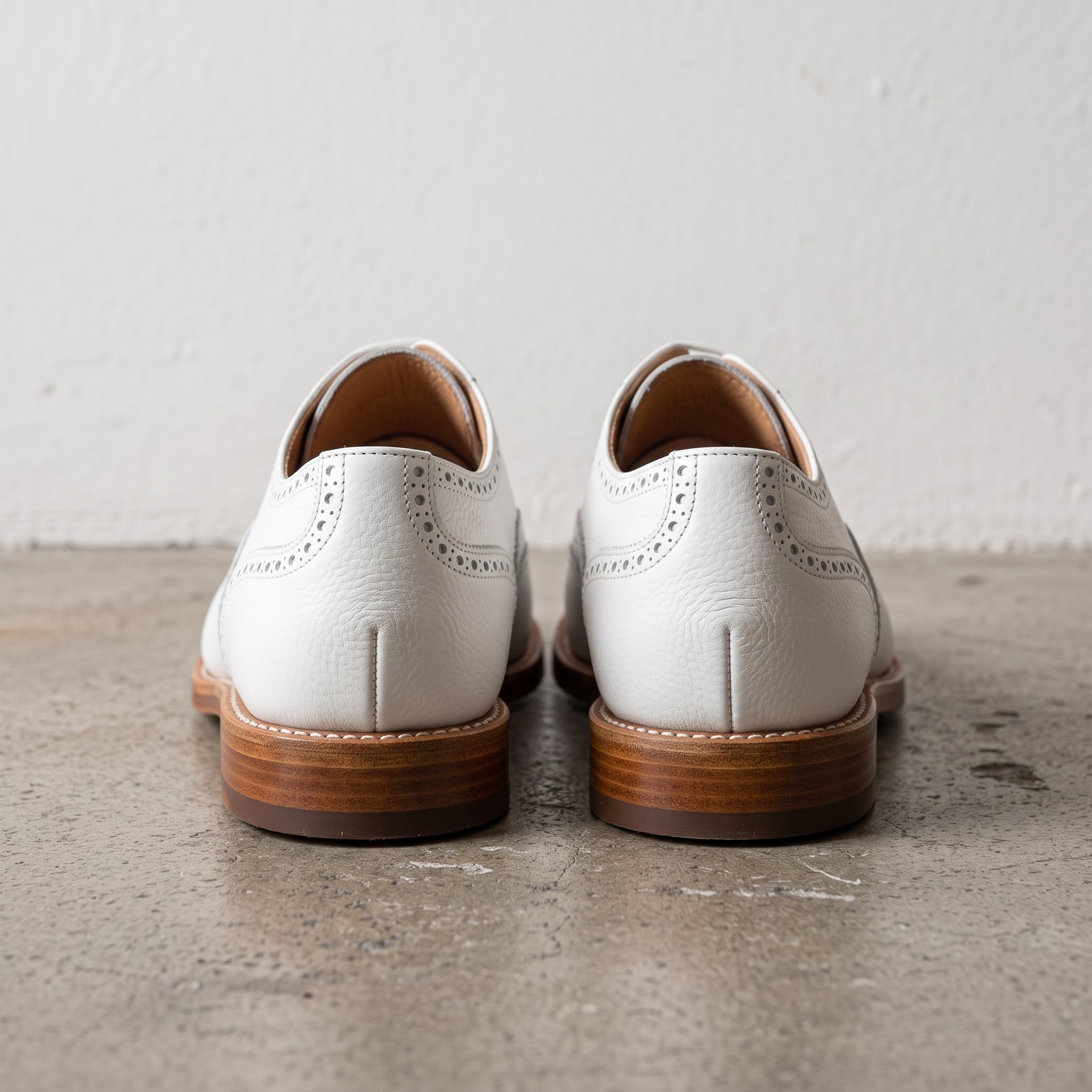 Men's White Wingtip Leather Brogue Oxfords — Chard