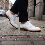 Men's White Wingtip Leather Brogue Oxfords — Chard