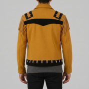 Men's Mustard Yellow and Black Fringed Suede Trucker Jacket — Hurlingham