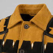 Men's Mustard Yellow and Black Fringed Suede Trucker Jacket — Hurlingham