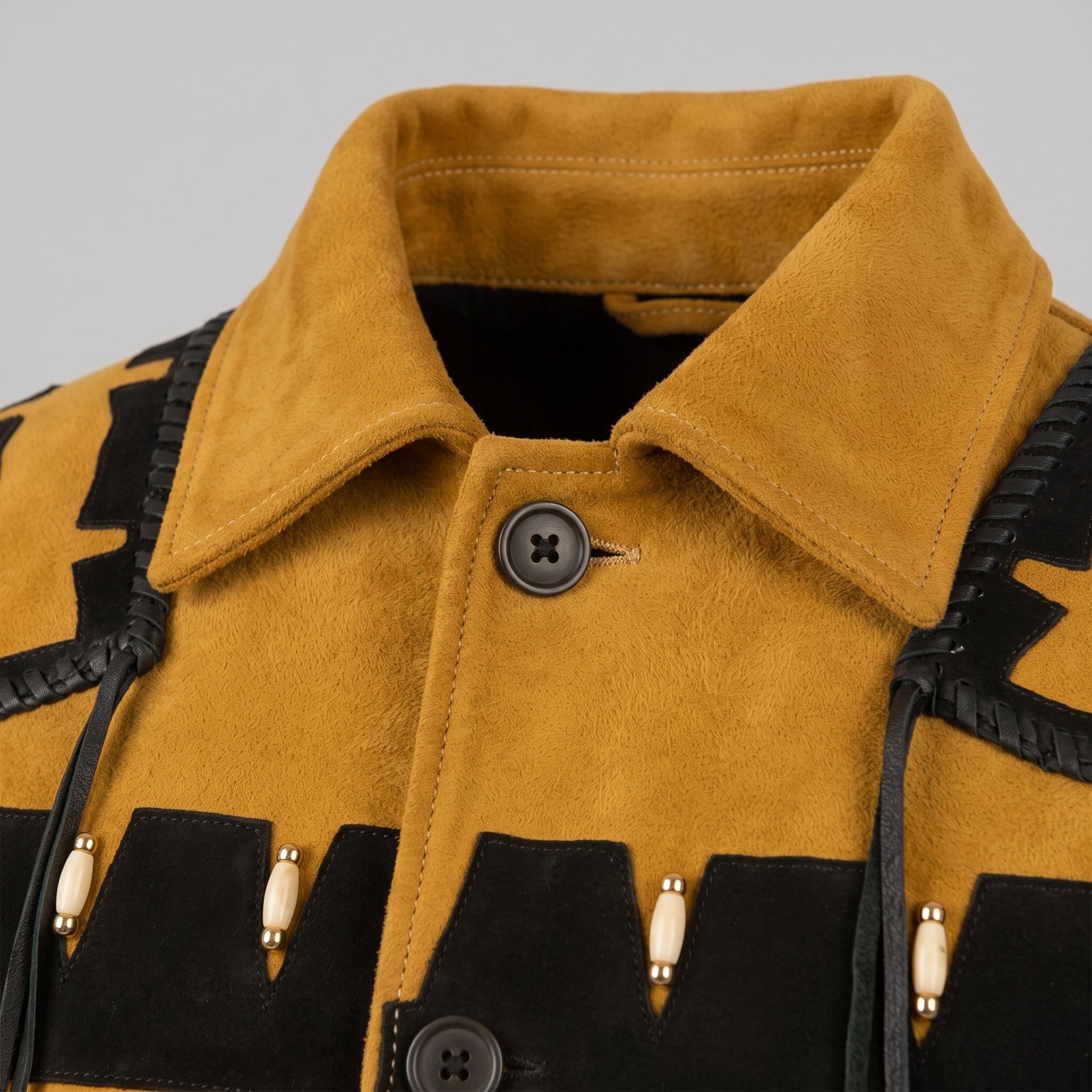 Men's Mustard Yellow and Black Fringed Suede Trucker Jacket — Hurlingham