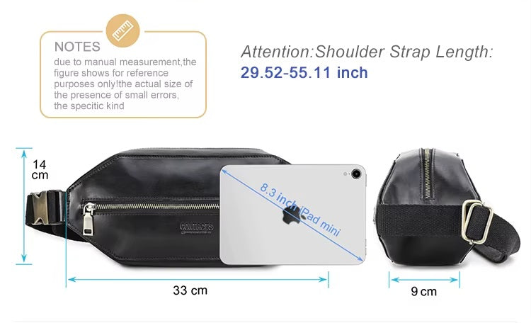 Vintage Men's Hexagon Leather Crossbody Bag, Genuine Leather Men's Chest Bag