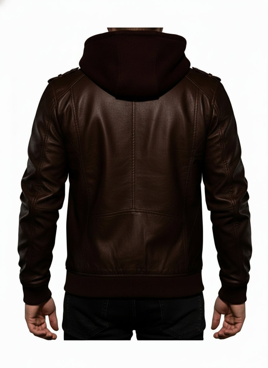 model-back-details - Antique Brown Leather Fashion Jacket for Men, Winter Leather Apparel,