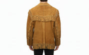 model-back-details - Cowboy Suede Leather Jacket for Men, Tan Cowboy Fringe Jacket, Stylish Western Jacket for Men