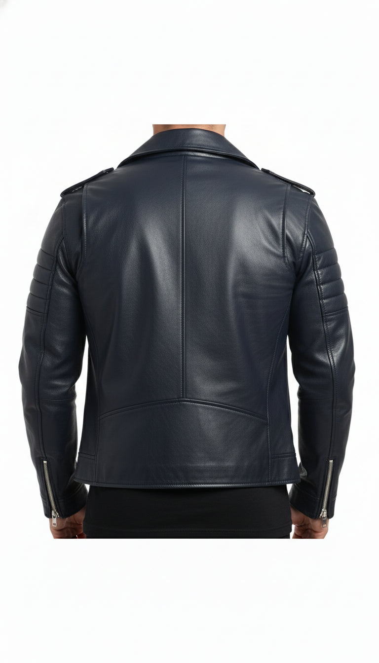 model-back-details - Handmade Men Black Cowhide Fashion Leather Jacket, Leather Jackets For