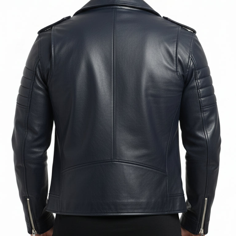 model-back-details - Handmade Men Black Cowhide Fashion Leather Jacket, Leather Jackets For